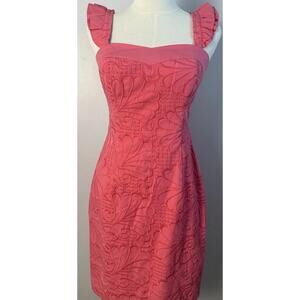 Lilly Pulitzer Sarafina Dress Pink Salmon SZ 2 XS embroidered Eyelet Lily Lace